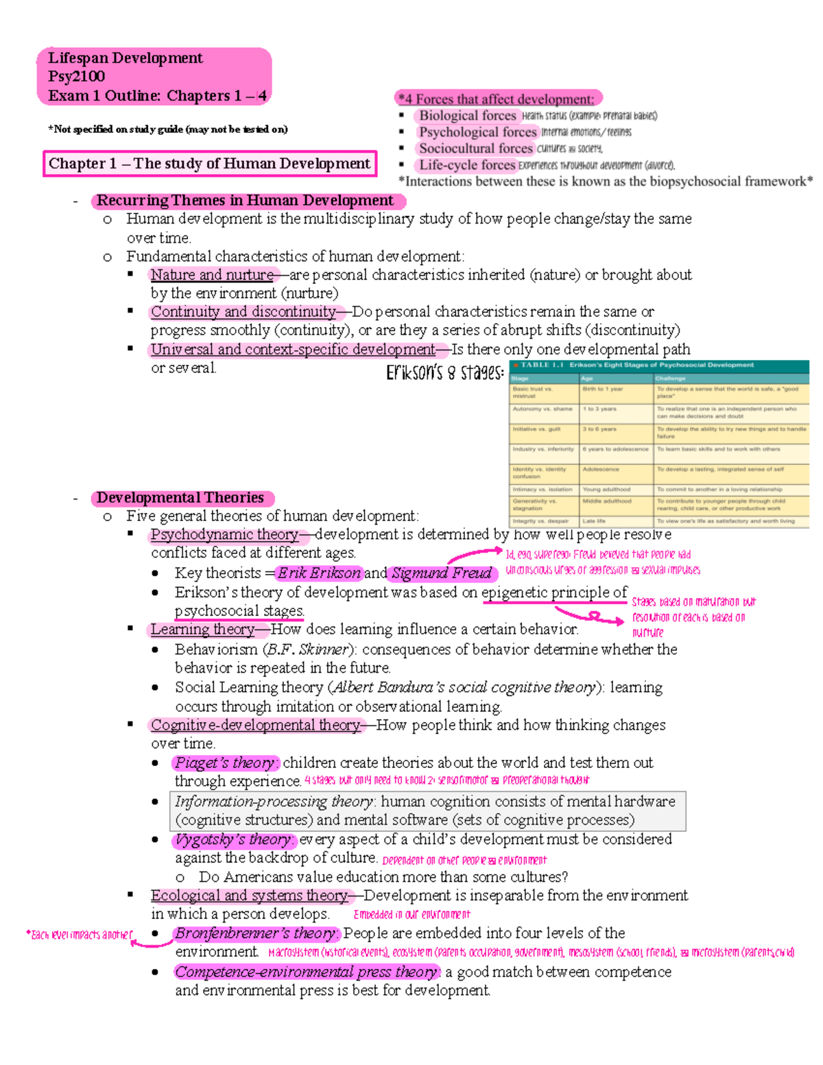 Exam 1 - Study Guide - Lifespan Development Psy Exam 1 Outline ...