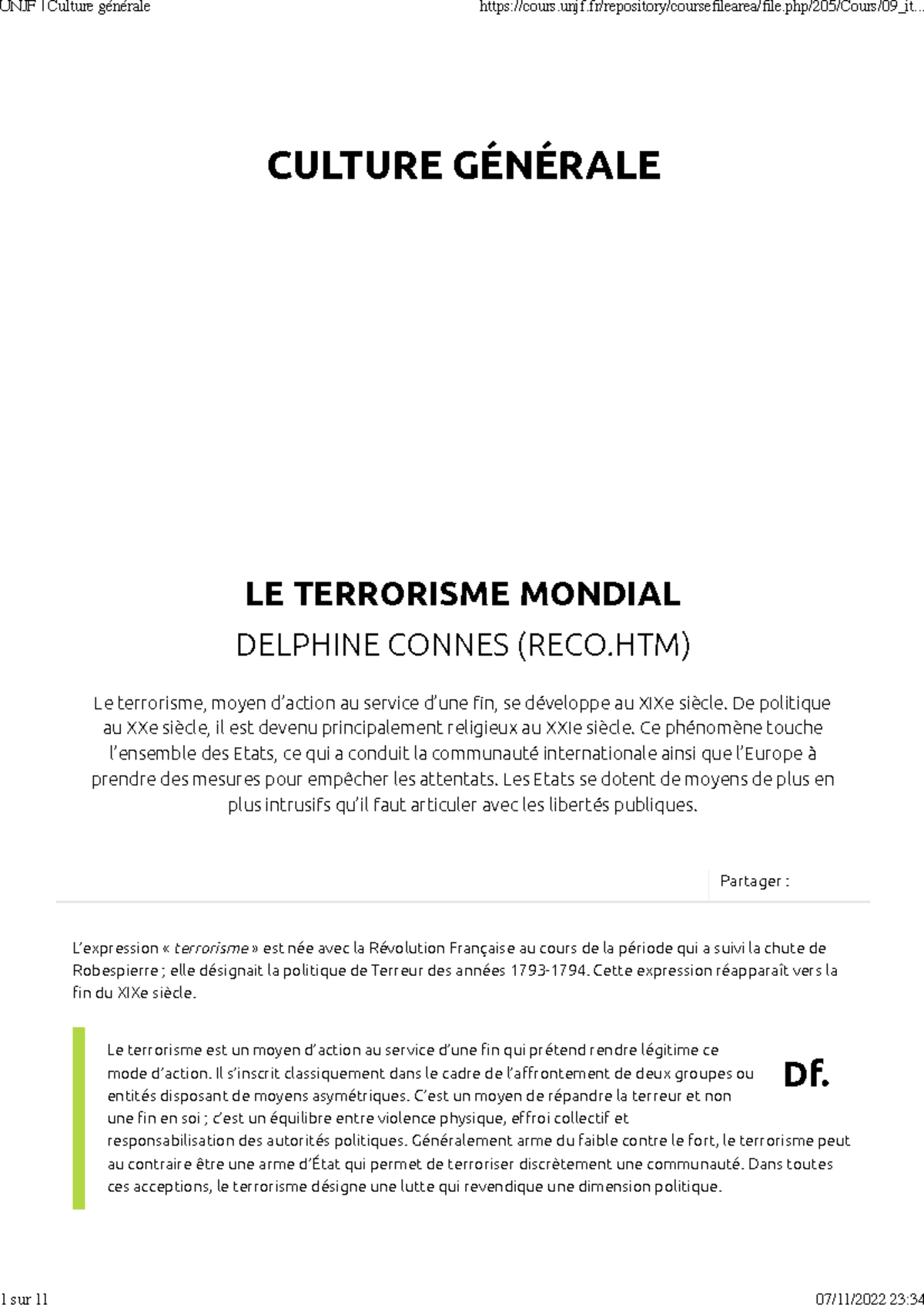 9-Le Terrorisme Mondial - CULTURE GÉNÉRALE LE TERRORISME MONDIAL ...