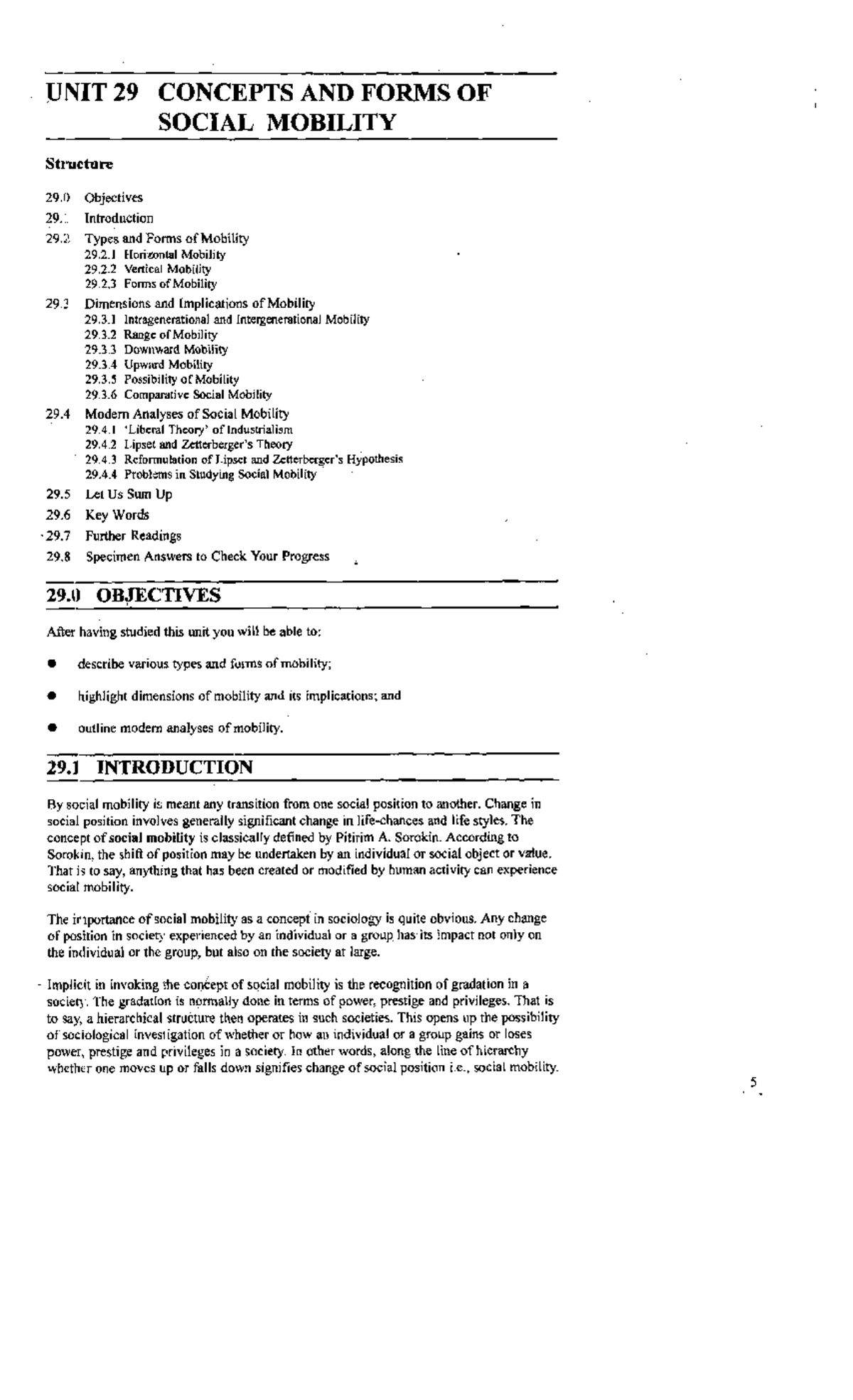 UNIT 29 Concept of social mobility UNIT 29 CONCEPTS AND FORMS OF