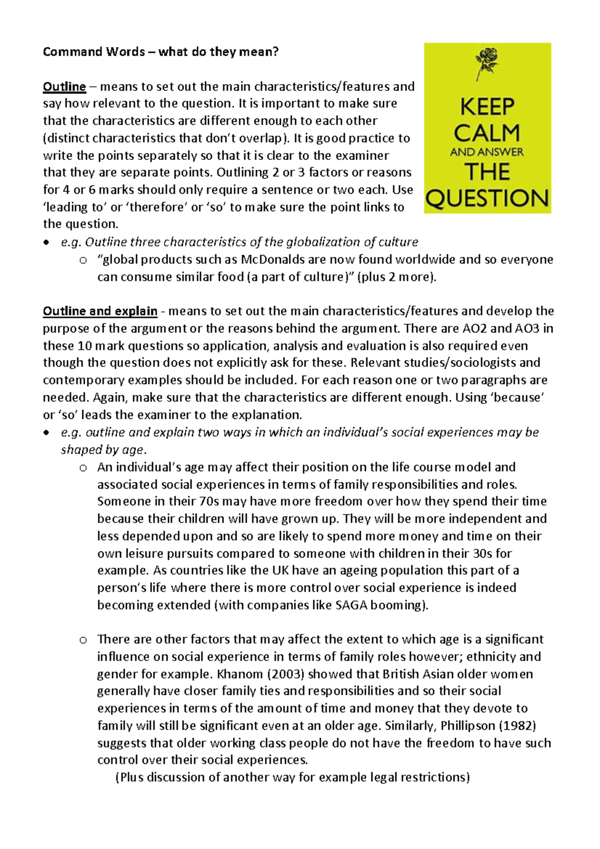 Exam advice - d2d2 - Command Words – what do they mean? Outline – means ...