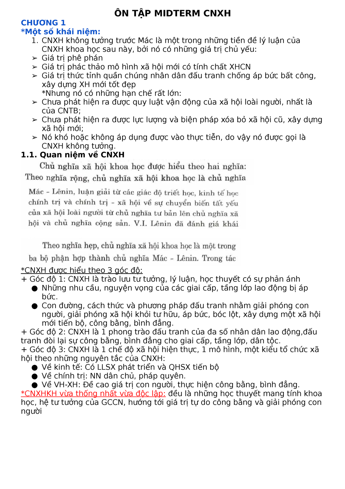 ÔN Midterm CNXH - ÔN TẬP MIDTERM CNXH CHƯƠNG 1 *Một Số Khái Niệm: 1 ...