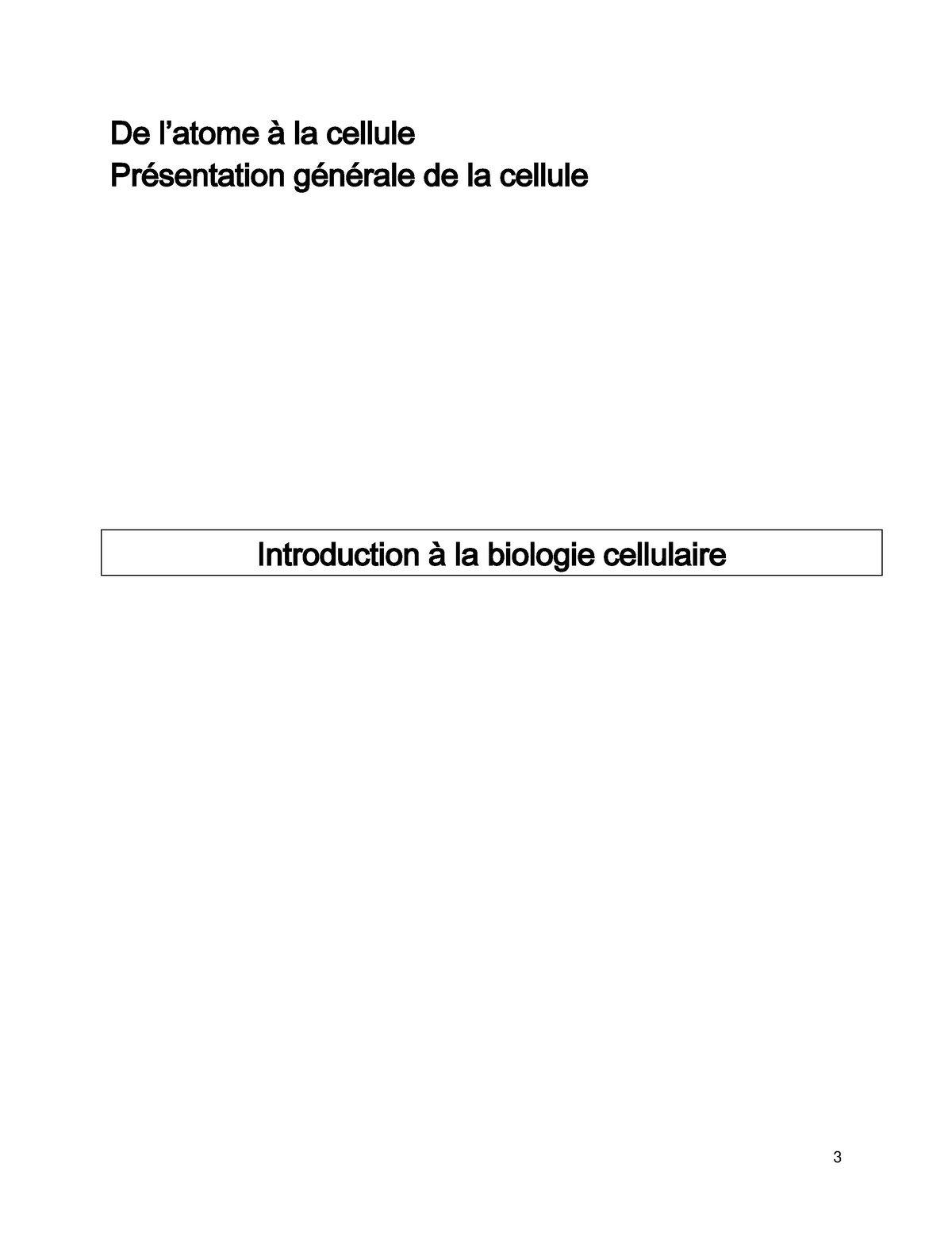 Introduction Ã La Biologie Cellulaire - De L’atome à La Cellule ...