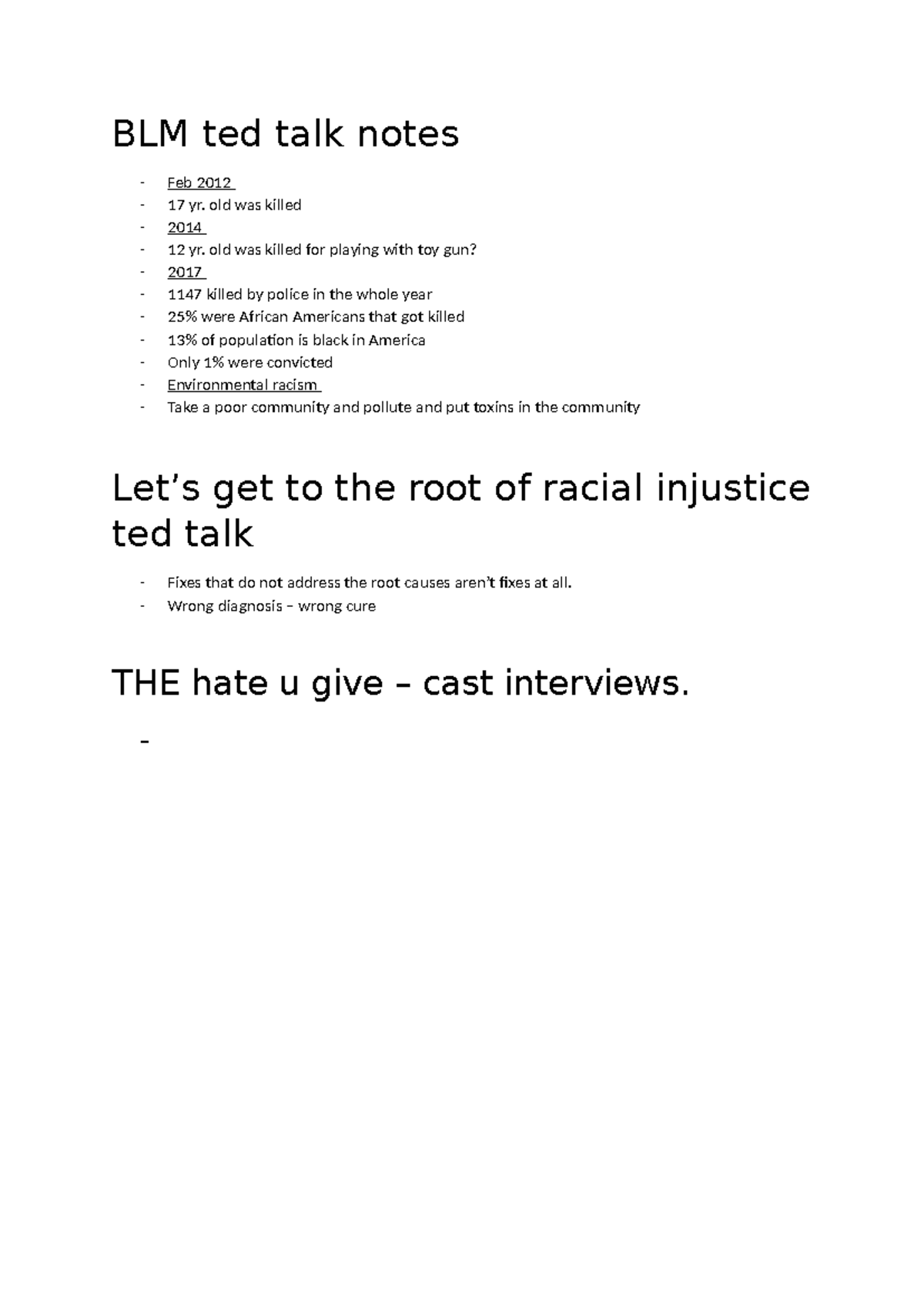 BLM ted talk notes - old was killed - 2014 - 12 yr. old was killed for ...