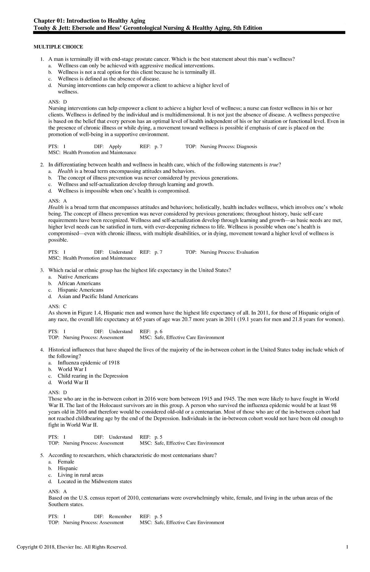 Exam View - Chapter 01 - Chapter 01: Introduction to Healthy Aging ...