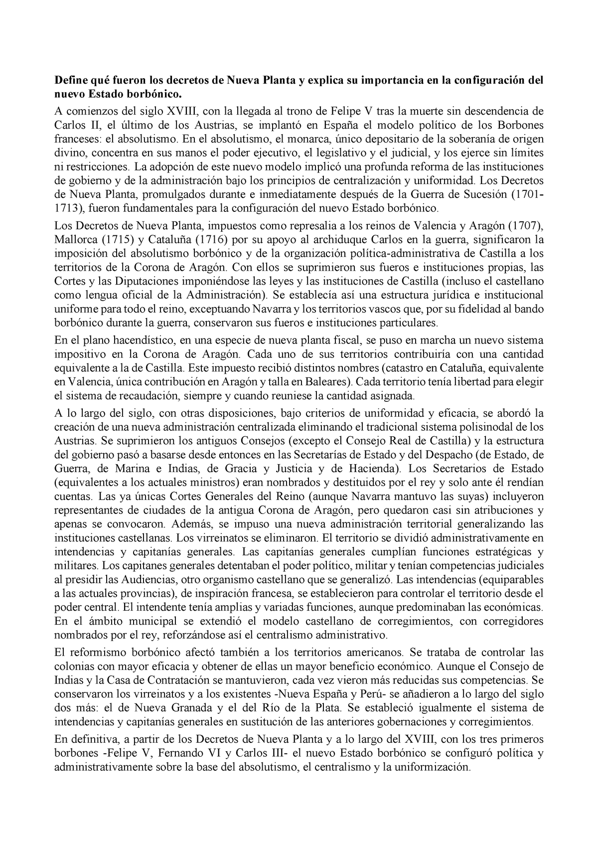 15. Decretos Nueva Planta APUNTES Completos - Define Qué Fueron Los ...