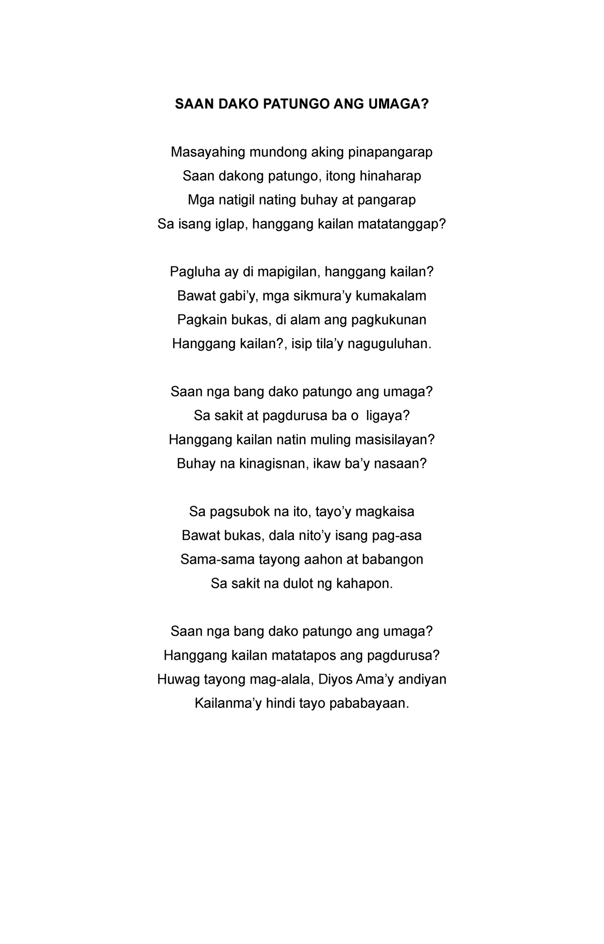 SAAN DAKO Patungo ANG Umaga - Tula Tungkol Sa Pandemya - SAAN DAKO ...