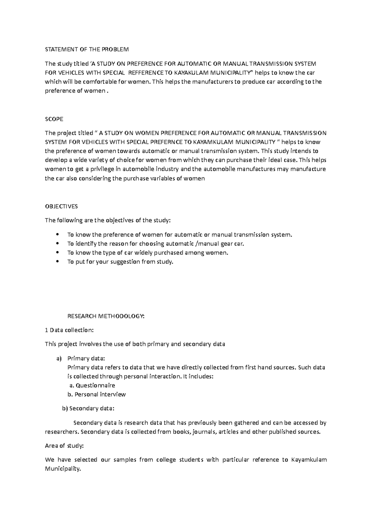Statement OF THE Problem - STATEMENT OF THE PROBLEM The study titled ‘A ...
