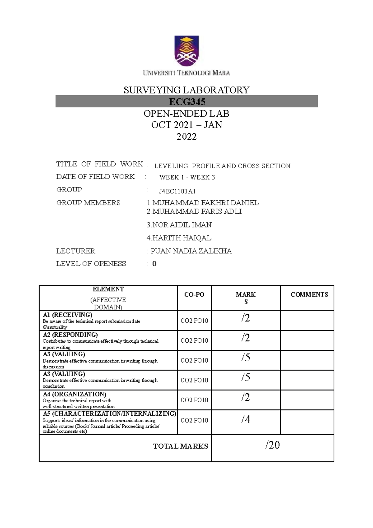 LAB Report- Leveling ( Profile & Cross Section) - SURVEYING LABORATORY ...