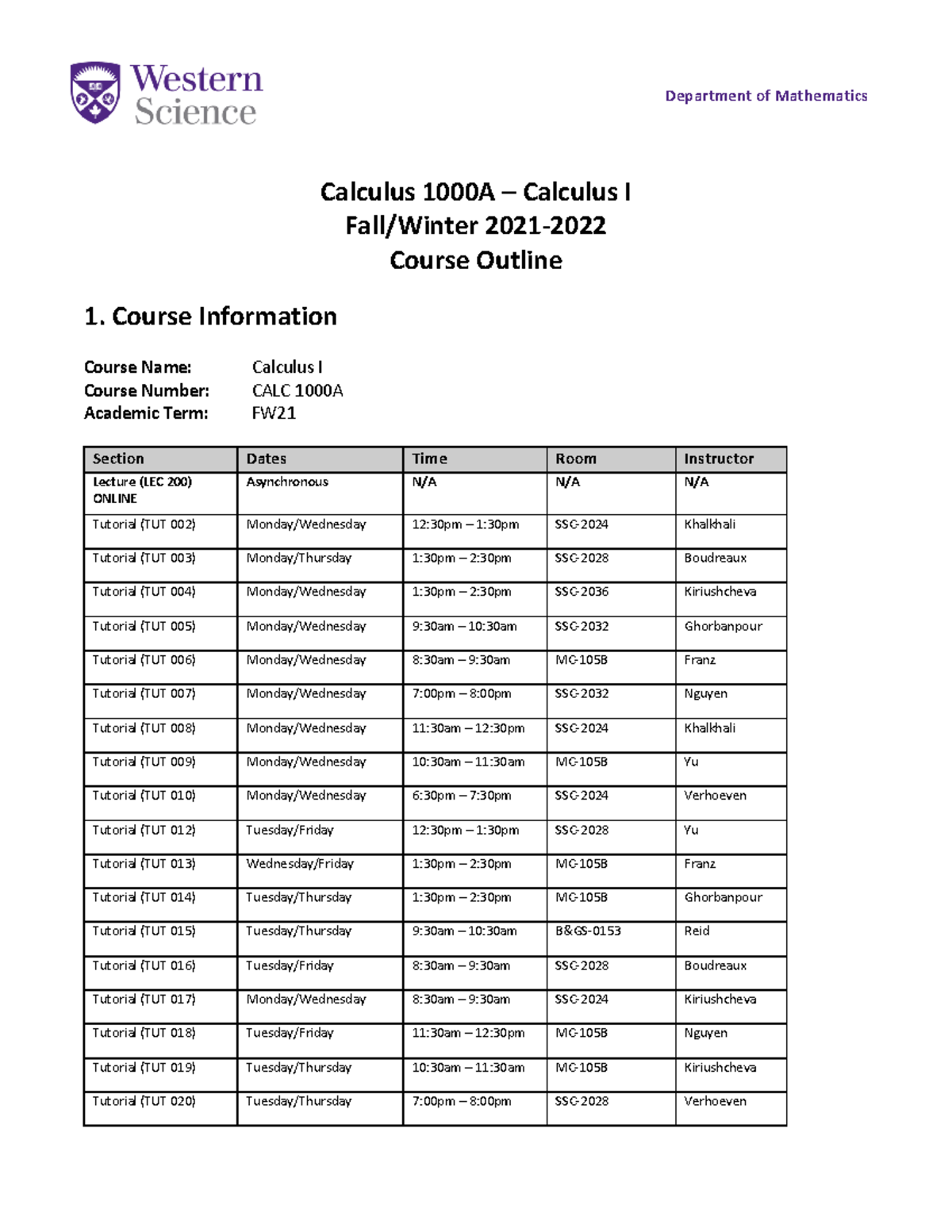 Calc1000A21 - 2021 Fall - Department Of Mathematics Calculus 1000A ...