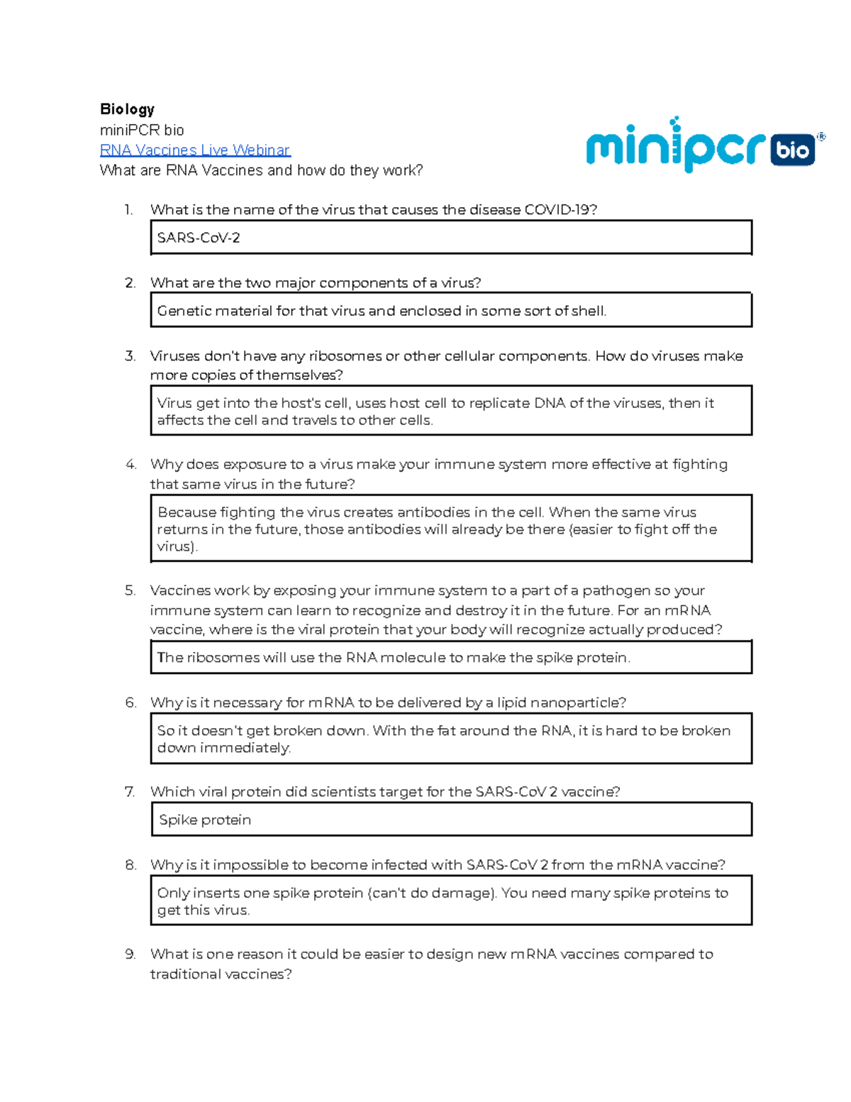 Biology 1 Honors - RNA Vaccine Activity - minipcr bio - Biology miniPCR bio RNA Vaccines Live - Studocu Biology 1 Honors - RNA Vaccine Activity - minipcr bio - Biology miniPCR bio RNA Vaccines Live - Studocu