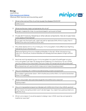 Biology 1 Honors - RNA Vaccine Activity - minipcr bio - Biology miniPCR bio RNA Vaccines Live - Studocu Biology 1 Honors - RNA Vaccine Activity - minipcr bio - Biology miniPCR bio RNA Vaccines Live - Studocu