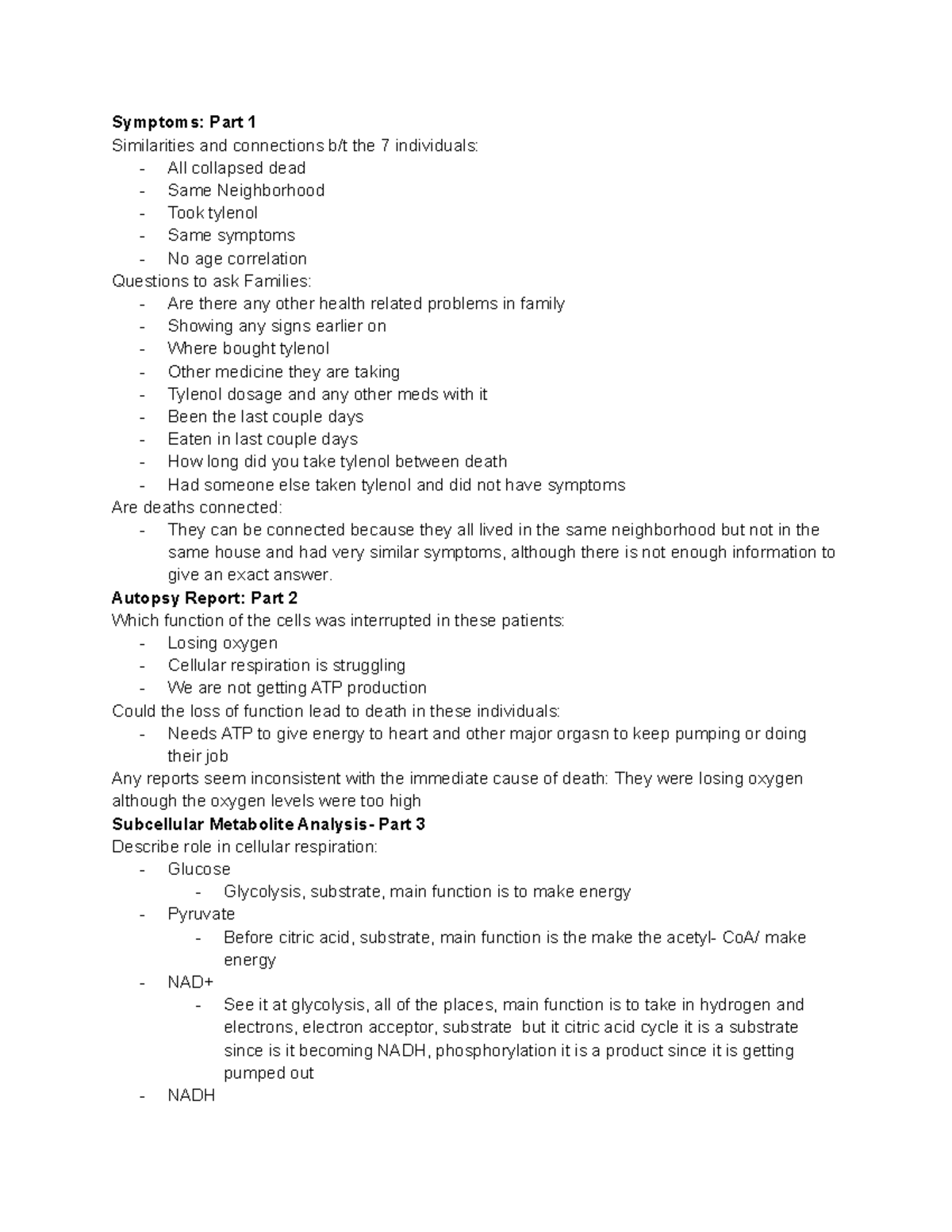 BIO 270 IC 7 Deaths Case Study - Symptoms: Part 1 Similarities and ...