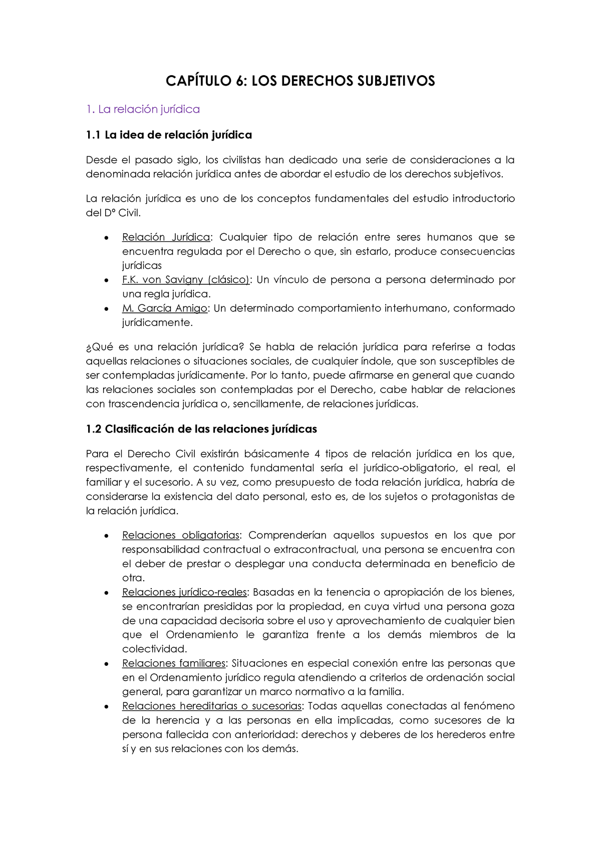 CAPÍTULO 6: LOS DERECHOS SUBJETIVOS - 6: LOS DERECHOS SUBJETIVOS 1. La ...