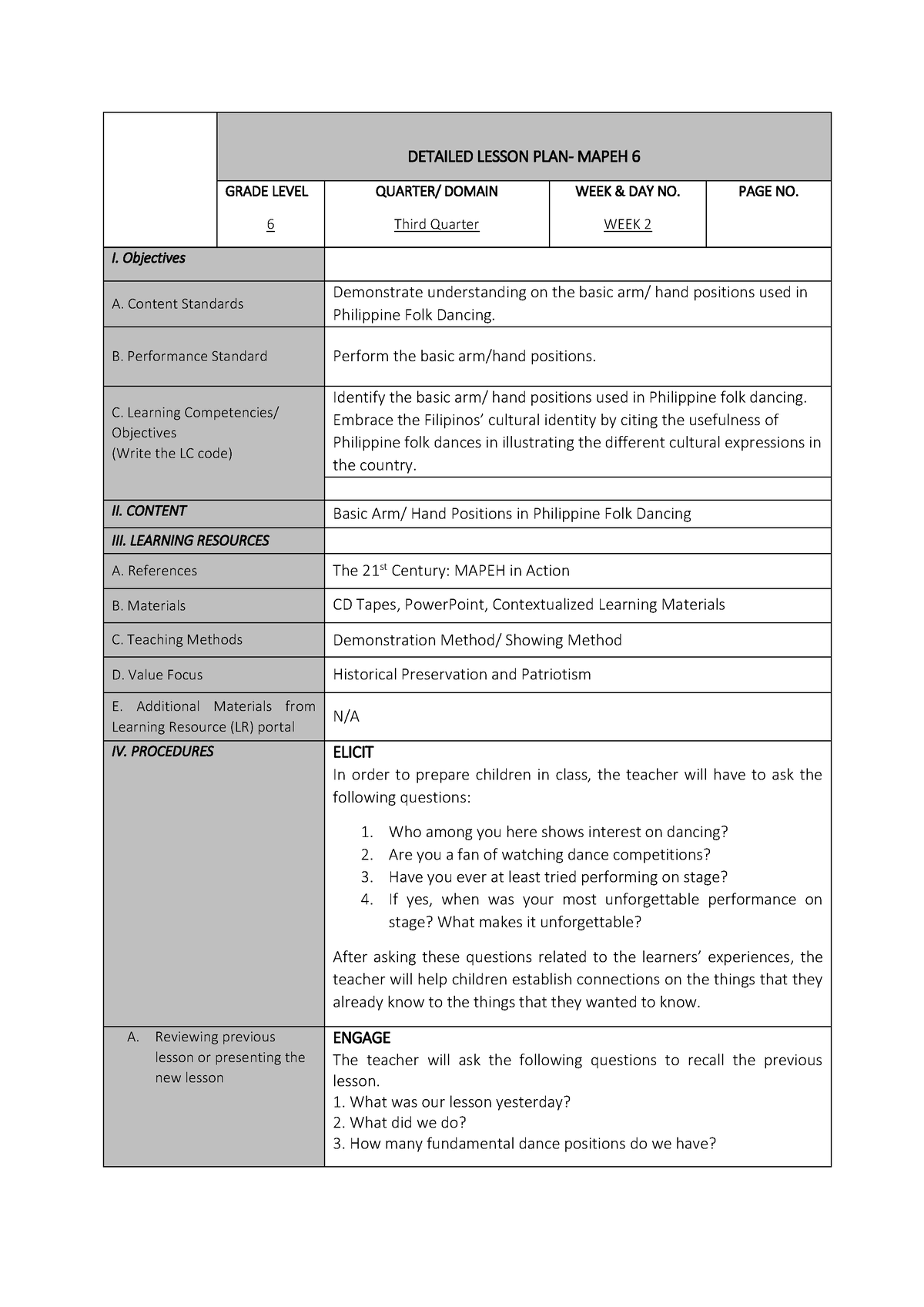 7es-mapeh-dlp Compress - DETAILED LESSON PLAN- MAPEH 6 GRADE LEVEL 6 ...