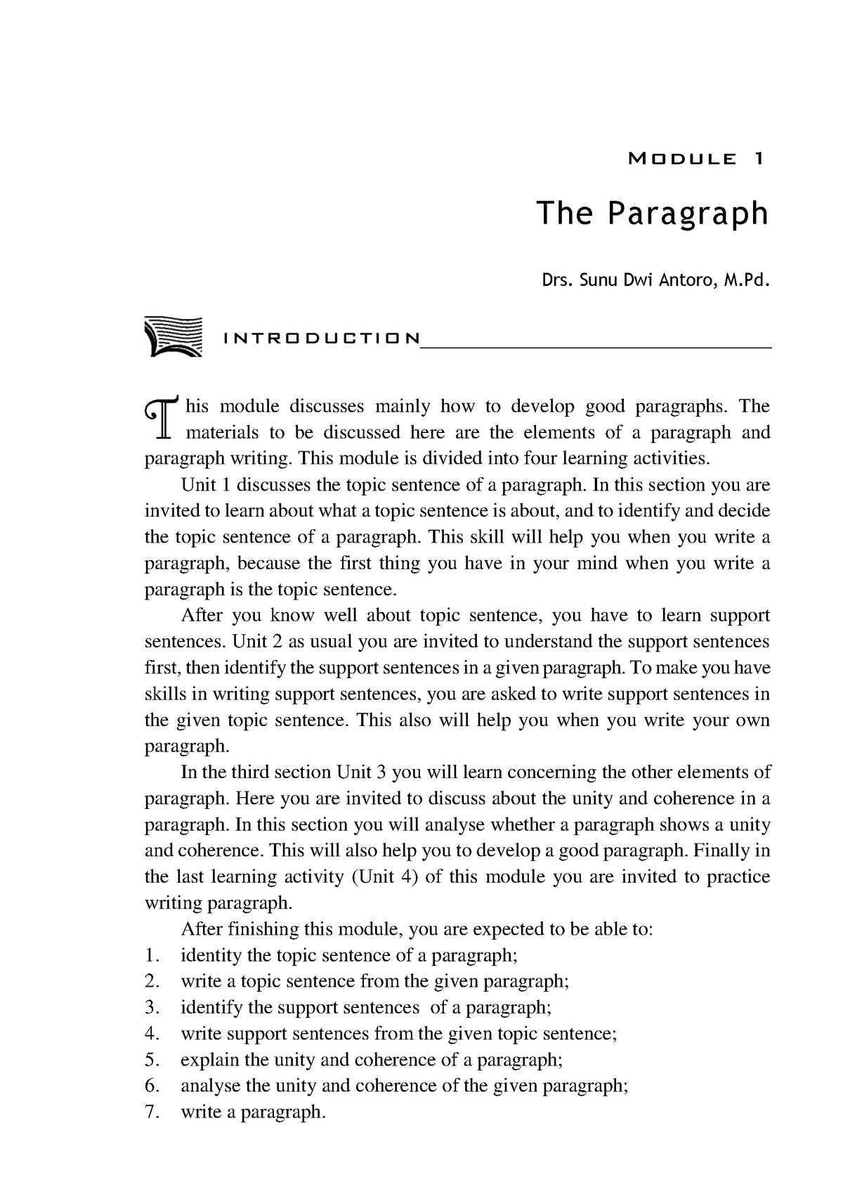 PBIS4313-M1 - to practice - Module 1 The Paragraph Drs. Sunu Dwi Antoro ...