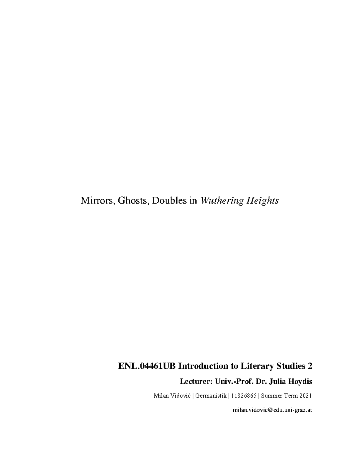 Term Paper Wuthering Heights Mirrors, Ghosts, Doubles in Wuthering