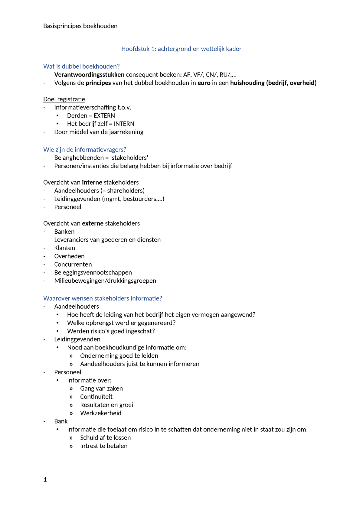 Basisprincipes Boekhouden - Hoofdstuk 1: Achtergrond En Wettelijk Kader ...