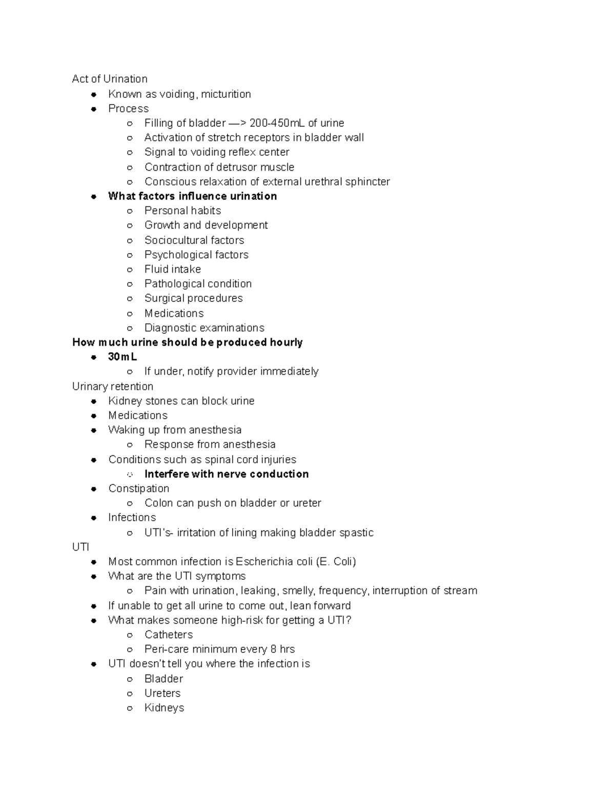 Ch. 46 Urinary Elimination - Act Of Urination Known As Voiding ...