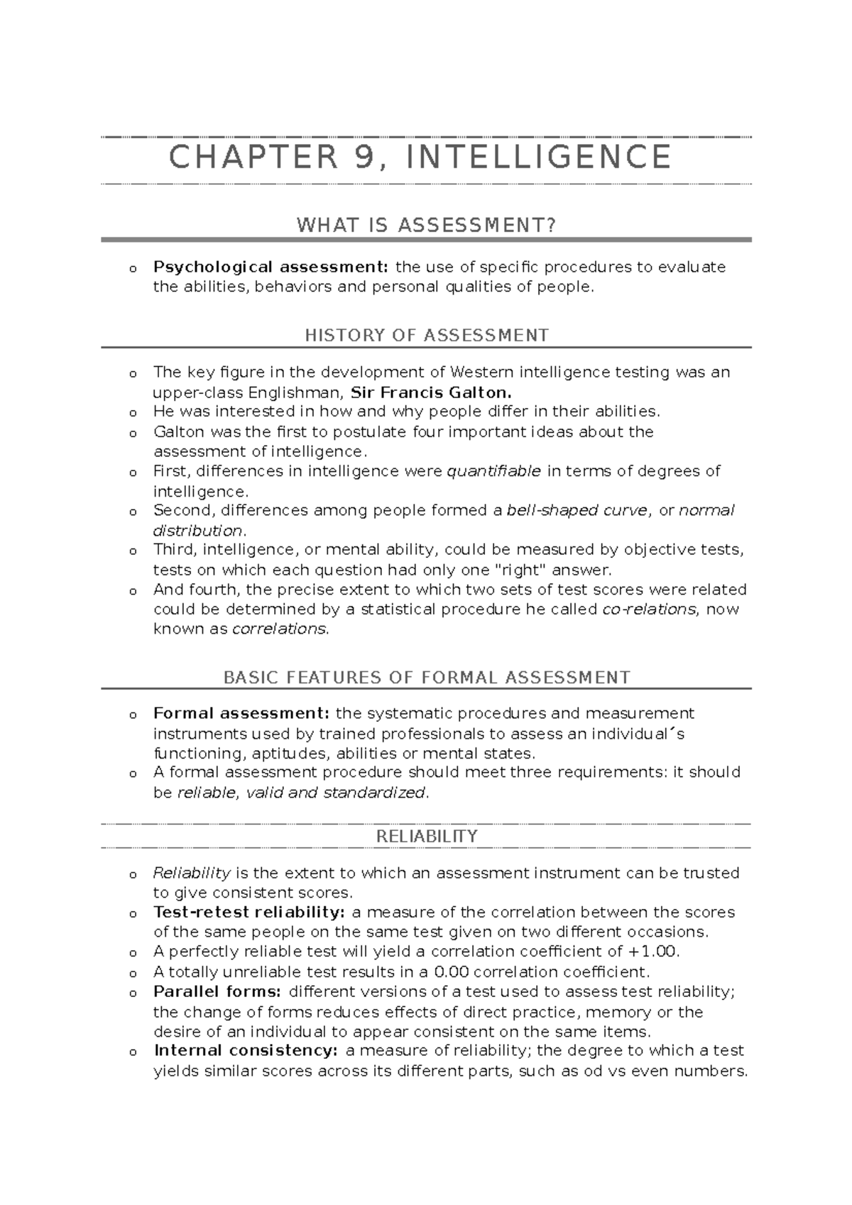 Chapter 9 Intelligence Chapter 9 Intelligence What Is Assessment O