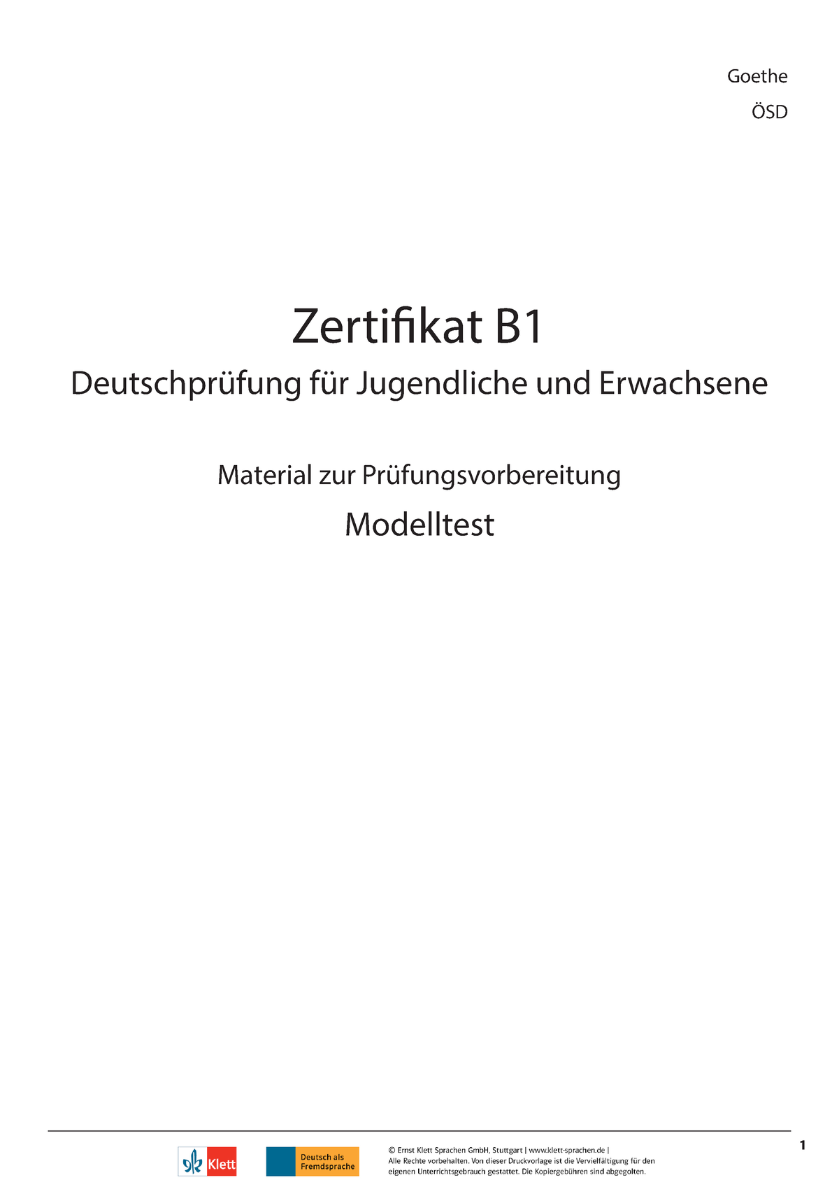 Modelltest Zertifikat B1 GI OESD Klett - Zerti Kat B Deutschprüfung Für ...