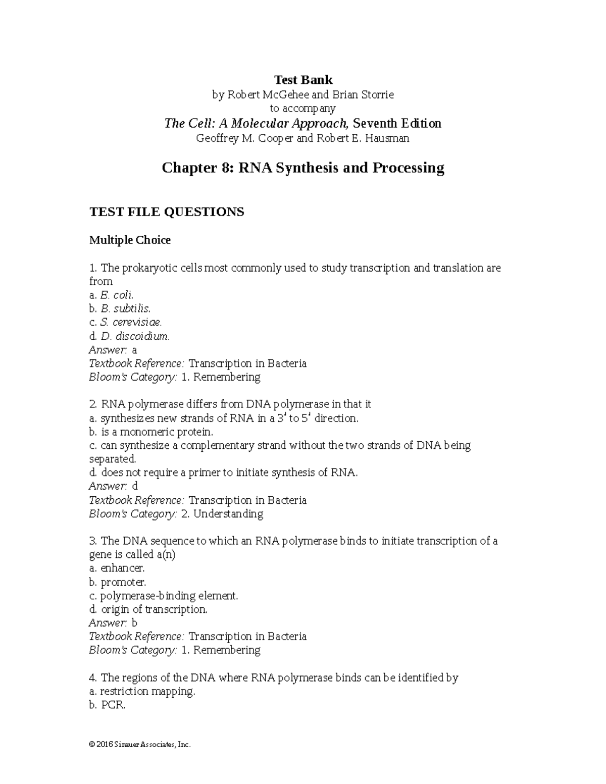 The Cell 7e Ch08 Test Bank - Test Bank By Robert McGehee And Brian ...