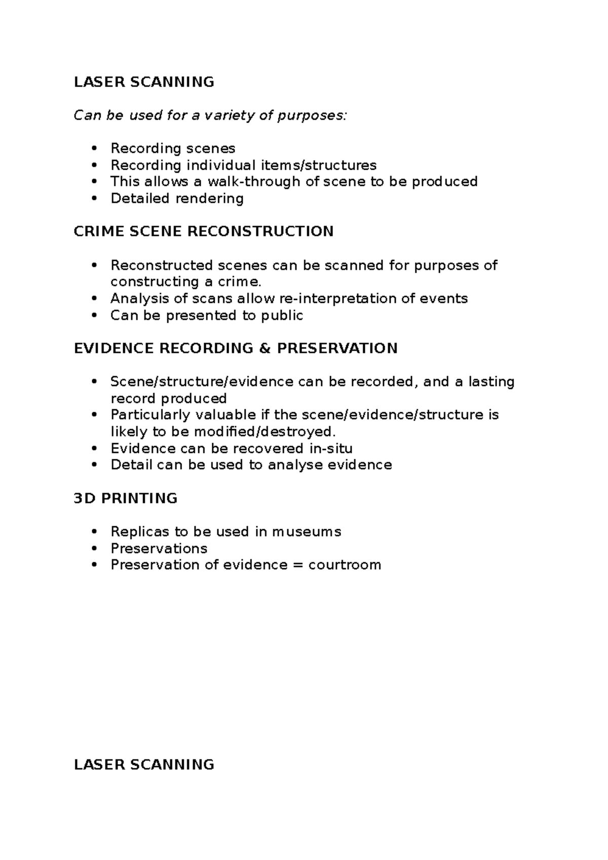 Laser Scanning and evidence saving - LASER SCANNING Can be used for a ...