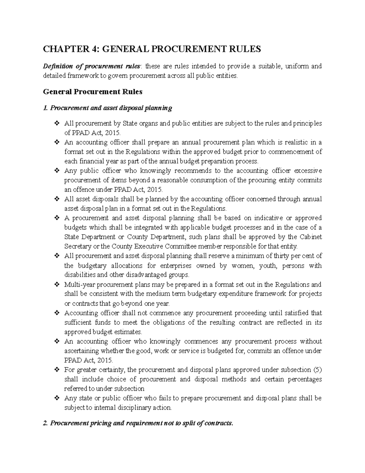 Procurement rules - Mr Fedha lecture notes - CHAPTER 4: GENERAL ...