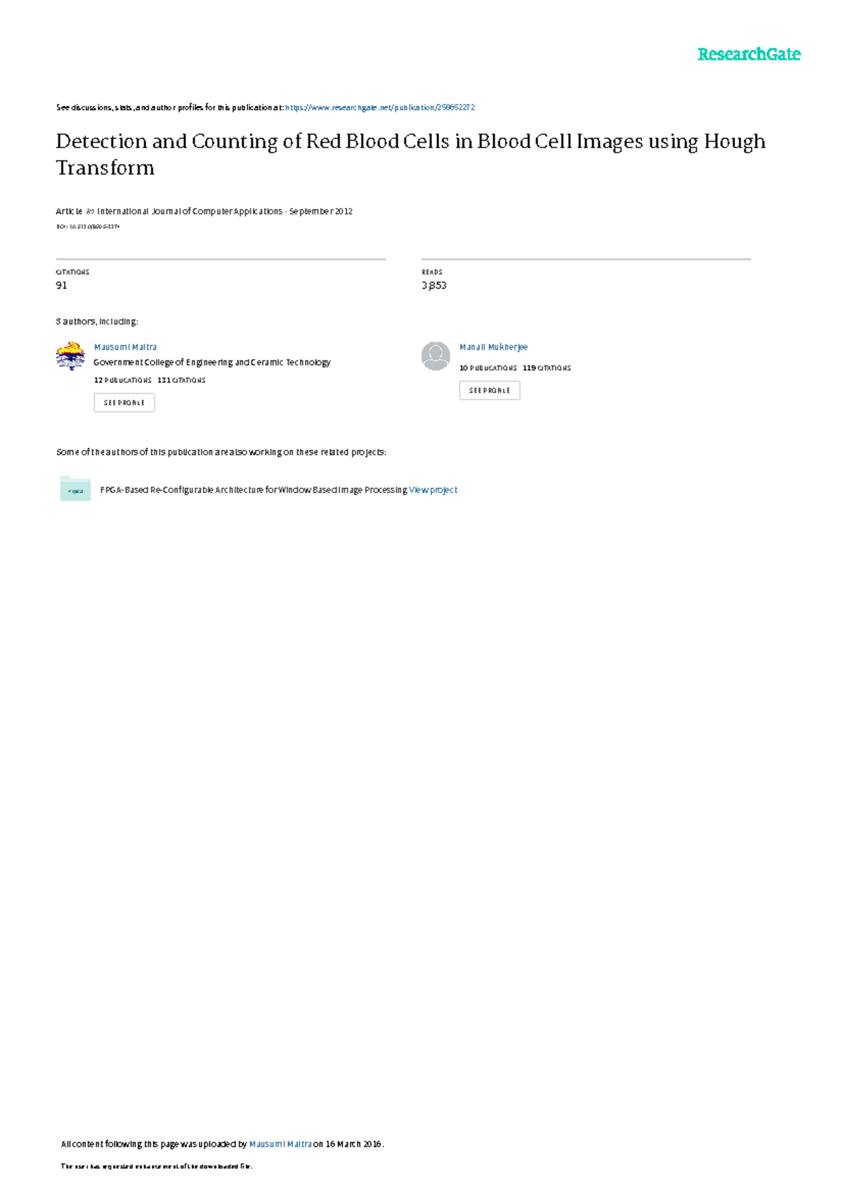 Detection and Counting of Red Blood Cells in Blood - See discussions ...