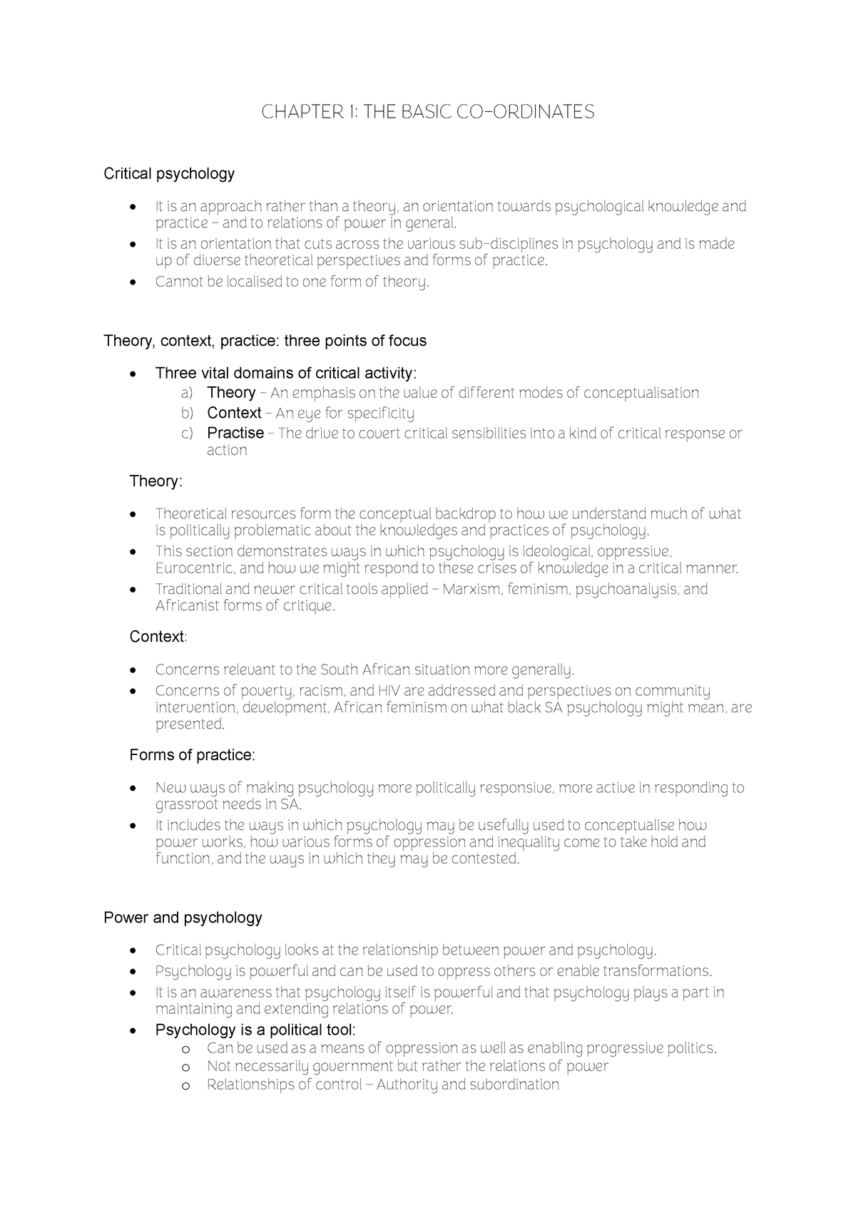 Critical SLK320 Chapter 1, 2 + 5 - CHAPTER 1: THE BASIC CO-ORDINATES ...