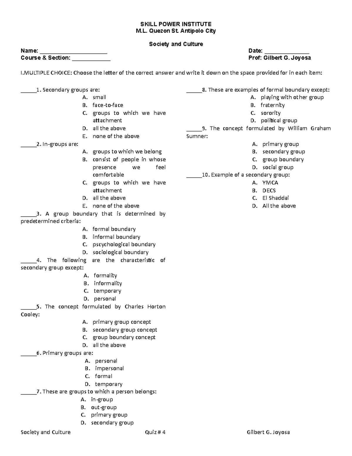 SC-QUIZ-4 - sample behavioral terms in Filipino and English 3. sample ...