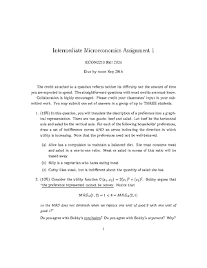 2024F Assignment 3 suggested answer - Intermediate Microeconomics ...