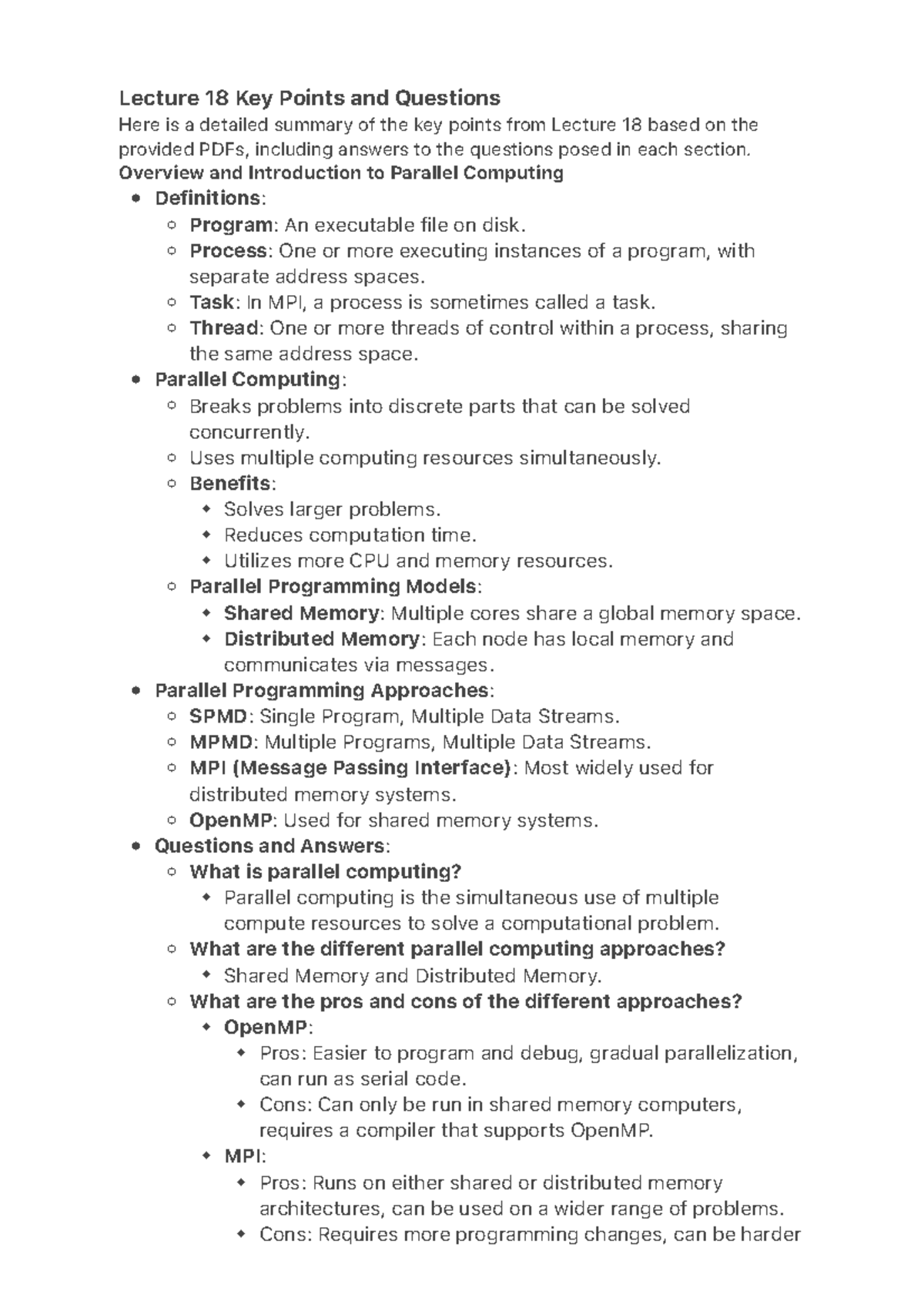 Lecture 18 Key Points and Questions - - Studocu