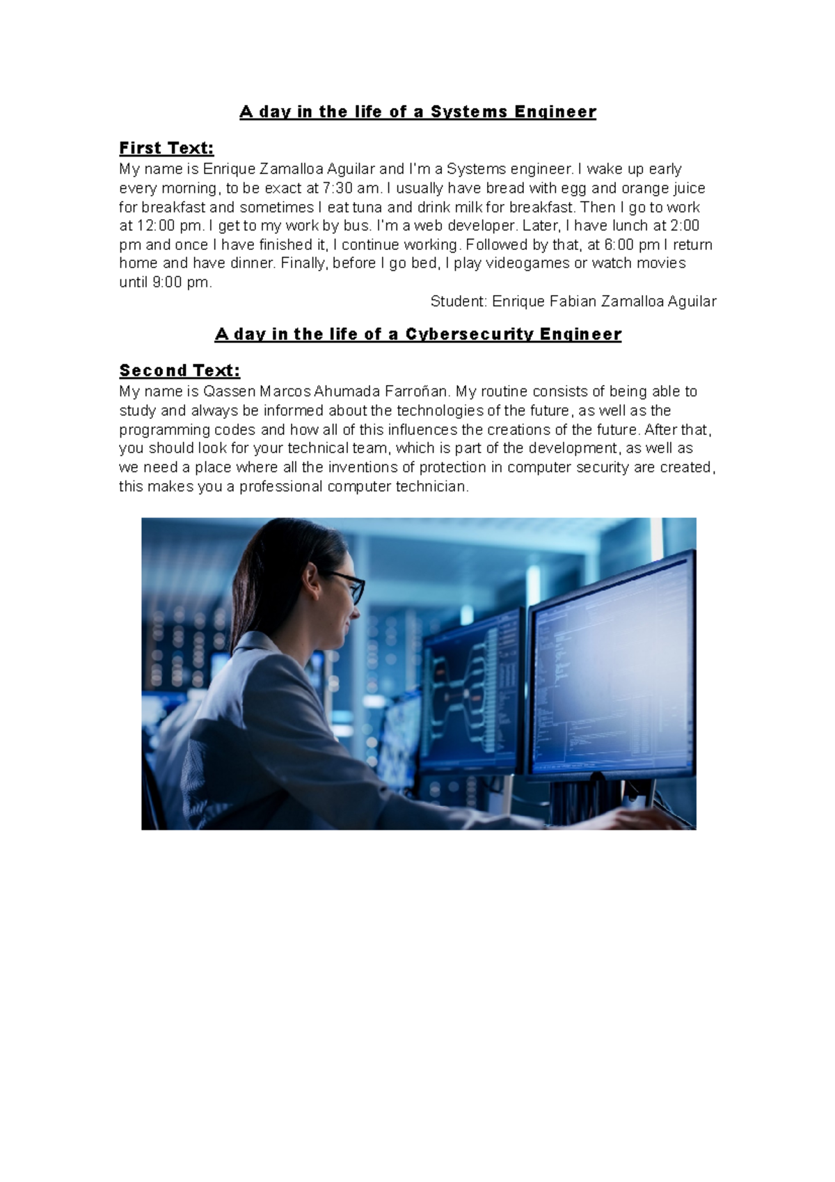 My Daily Routine trabajo en parejas - A day in the life of a Systems ...