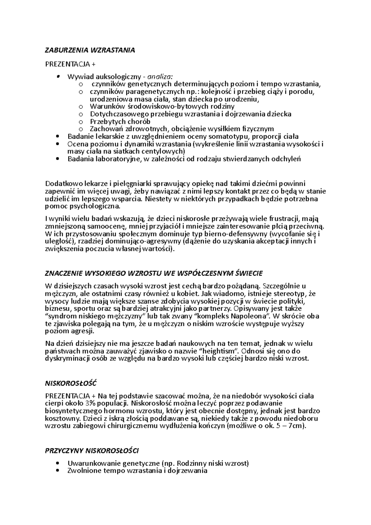 Niskorosłość prezentacja - ZABURZENIA WZRASTANIA PREZENTACJA + Wywiad