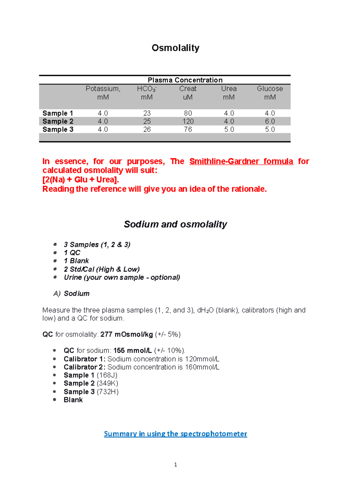 Sodium and osmolality prac 2020 Students - Osmolality Plasma ...