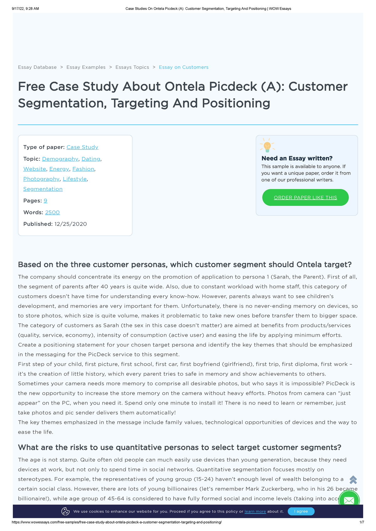 Case Studies On Ontela Picdeck (A) Customer Segmentation, Targeting And ...