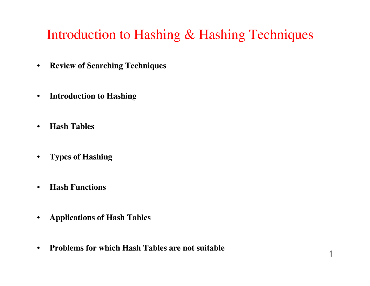 Introduction To Hashing And Hashing Techniques - Introduction To ...