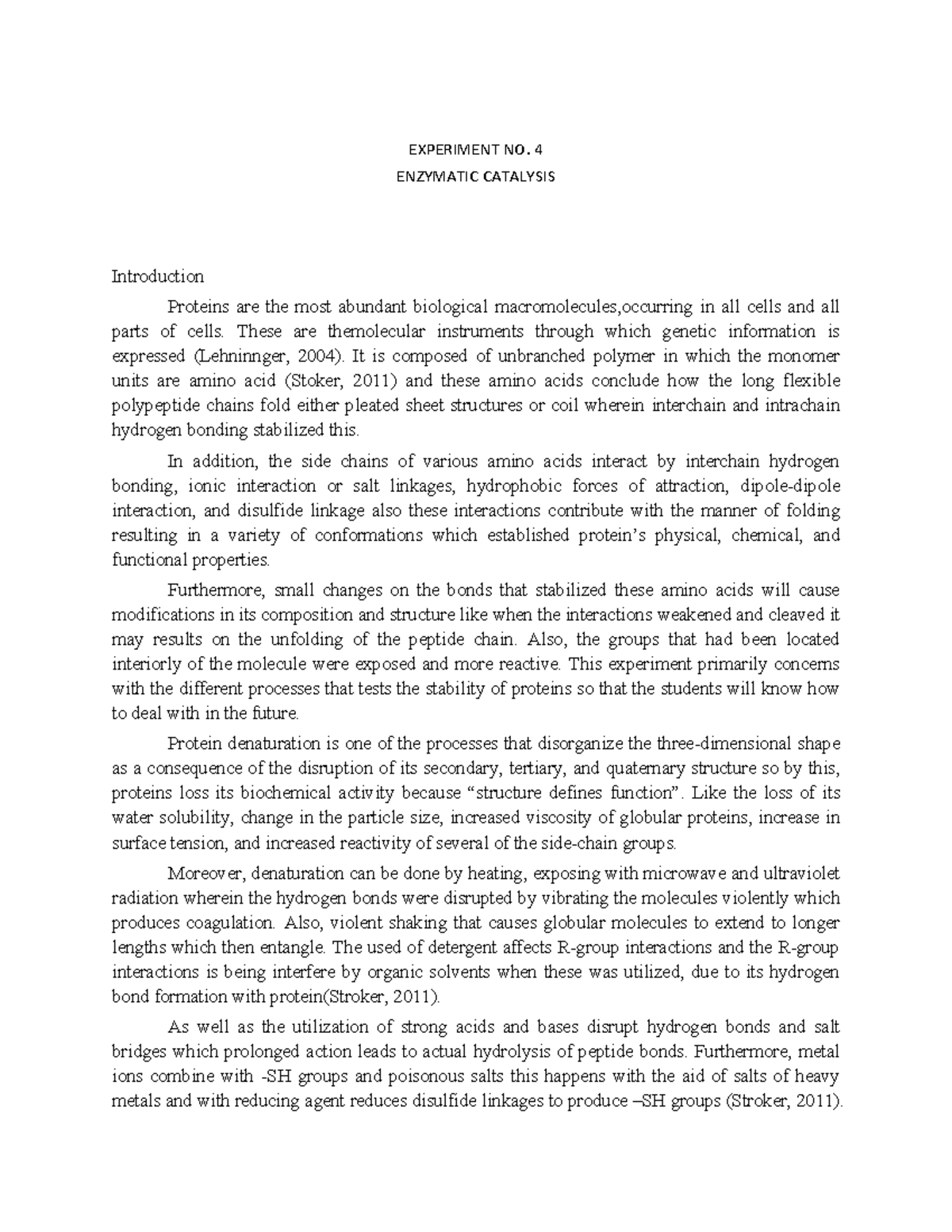 Enzymatic Catalysis This is a sample laboratory report in chemistry
