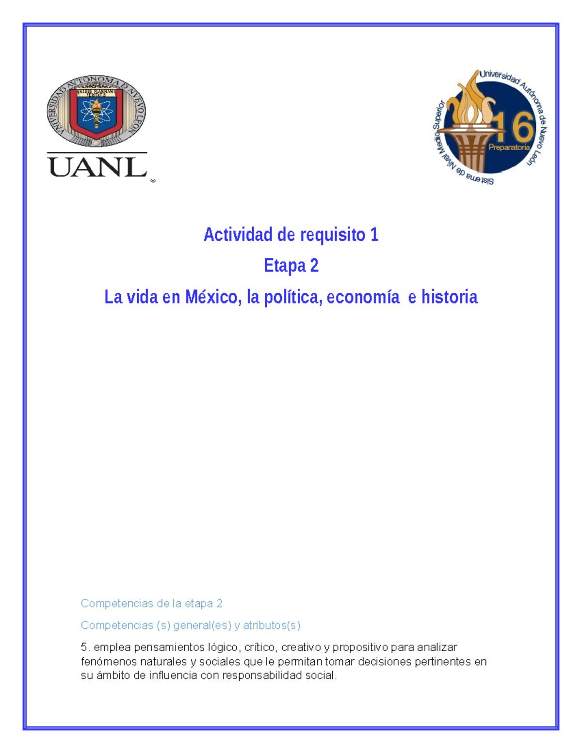 Actividad de requisito 1 historia - Actividad de requisito 1 Etapa 2 La ...