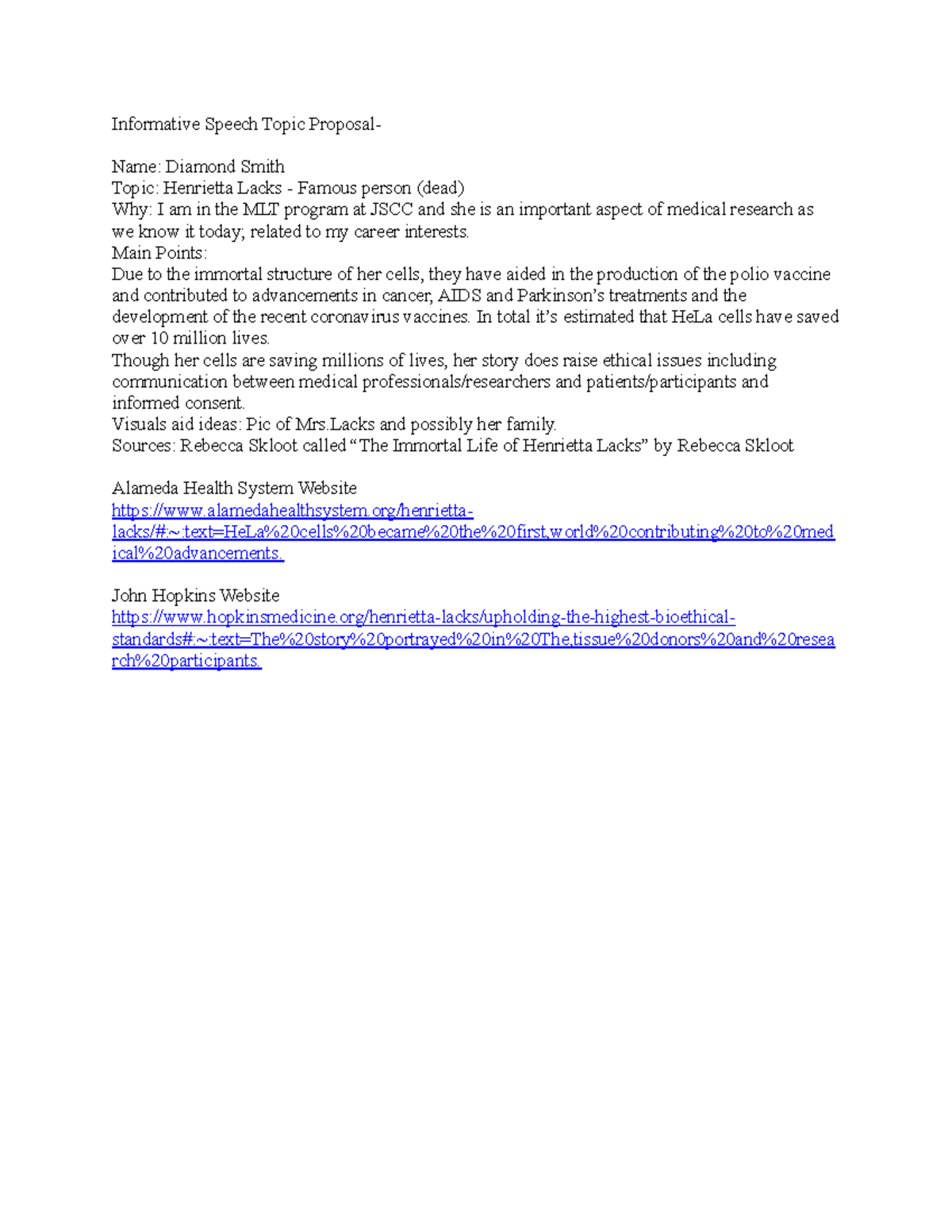 Informative speech topic proposal - Informative Speech Topic Proposal ...