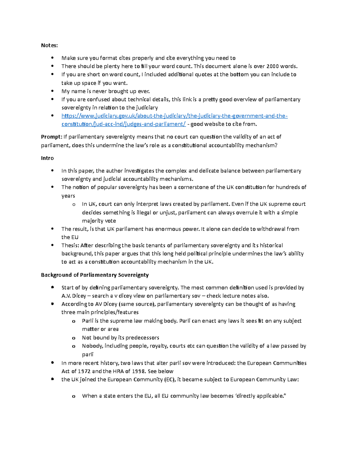 Outline - Notes: Make sure you format cites properly and cite ...