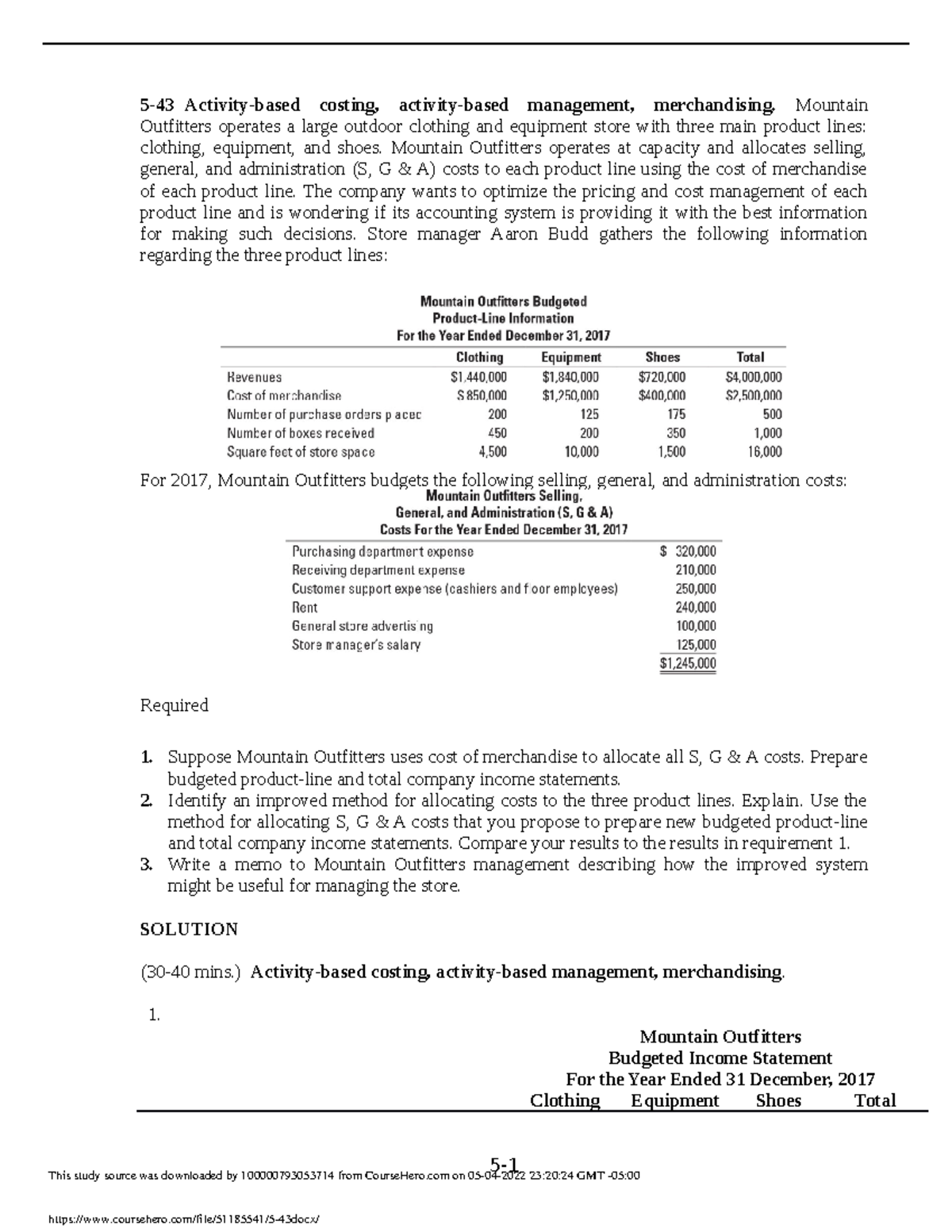 5 43 Chapter 5 Activity Based Cositng - 5-43 Activity-based Costing ...