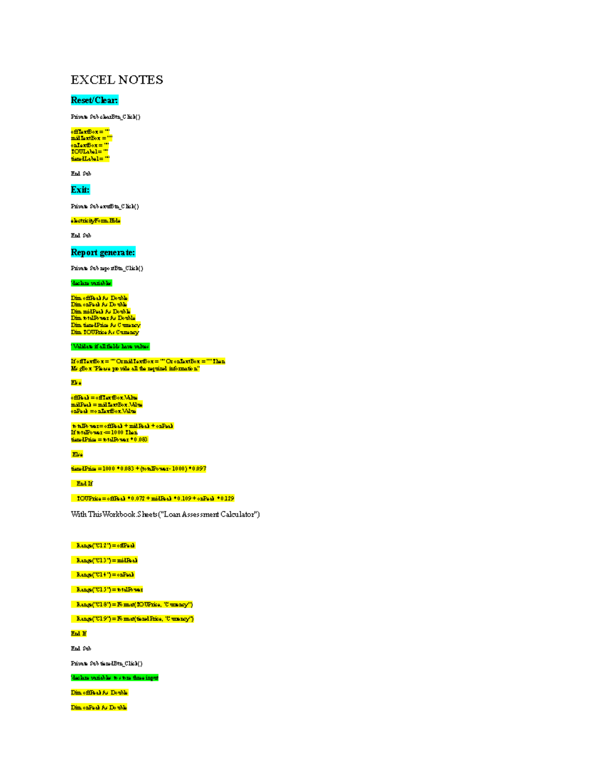 Excel exam baby - eeefws - EXCEL NOTES Reset/Clear: Private Sub ...