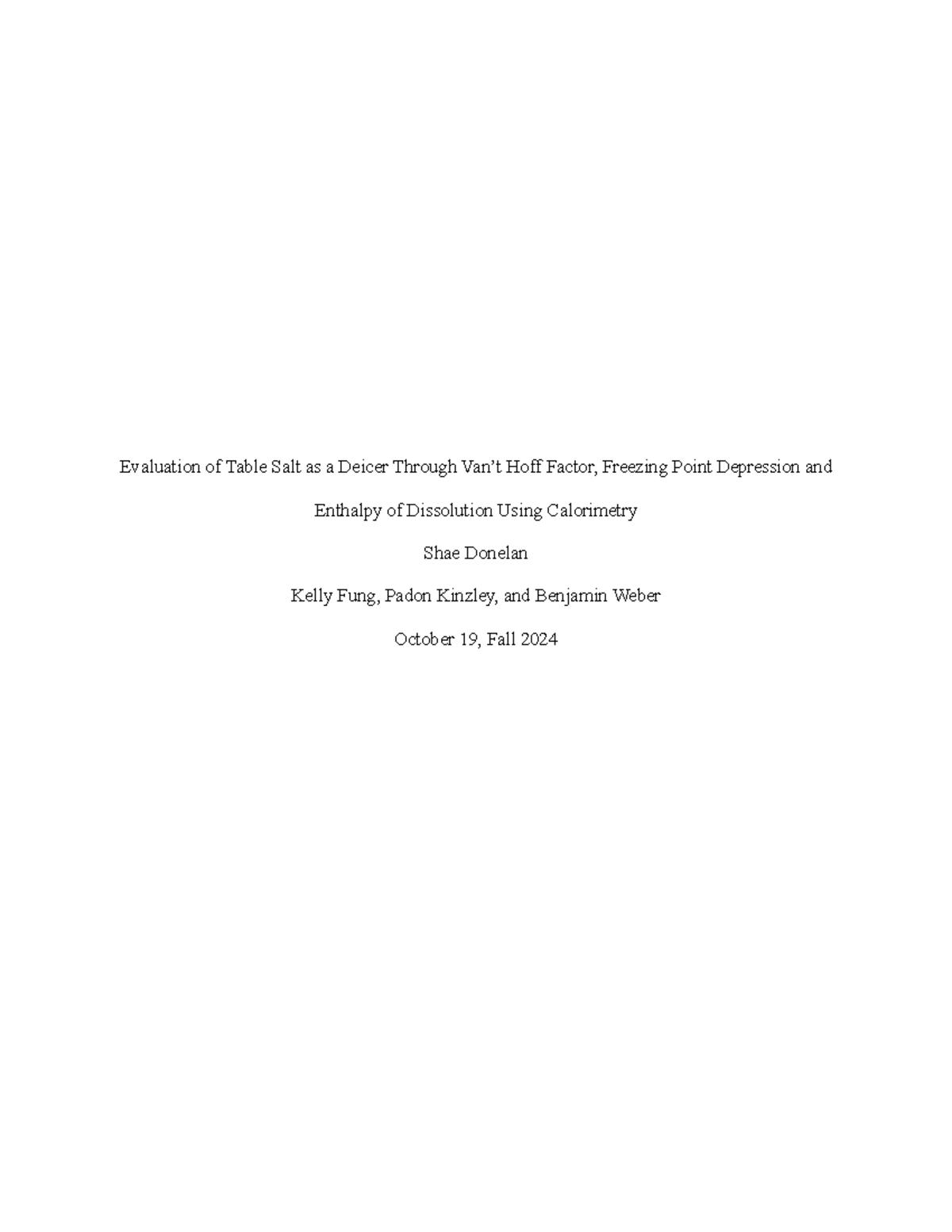 Lab Report 1 Deicer Lab Evaluation of Table Salt as a Deicer Through