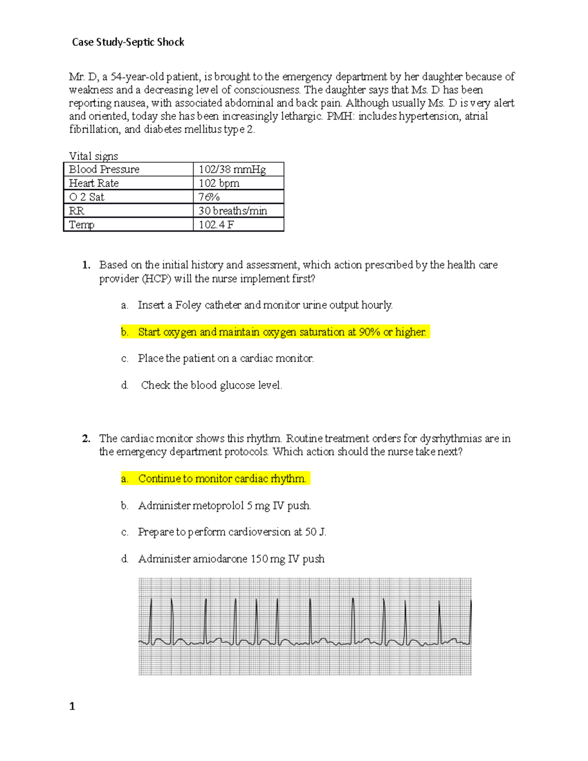 nursing case study septic shock