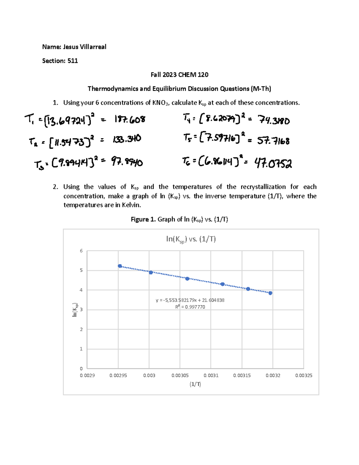 Fall 23- Thermodynamics and Equilibrium Discussion Questions - Name ...