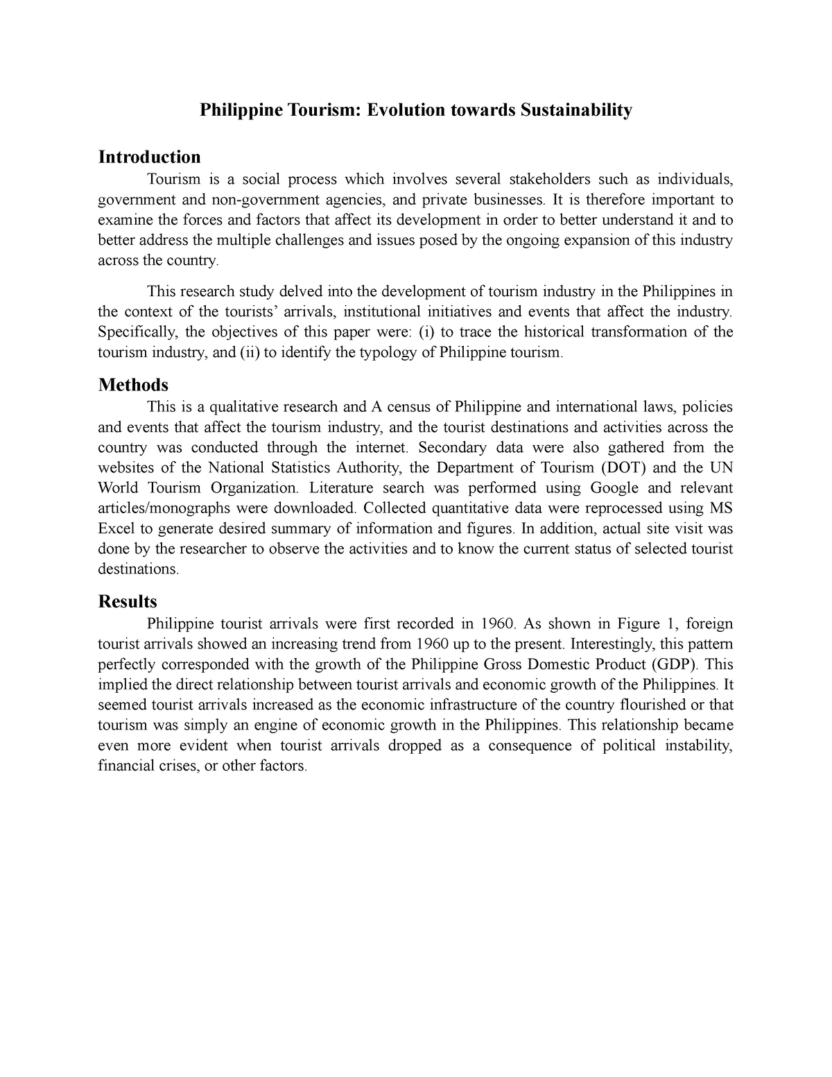 research study about tourism in the philippines