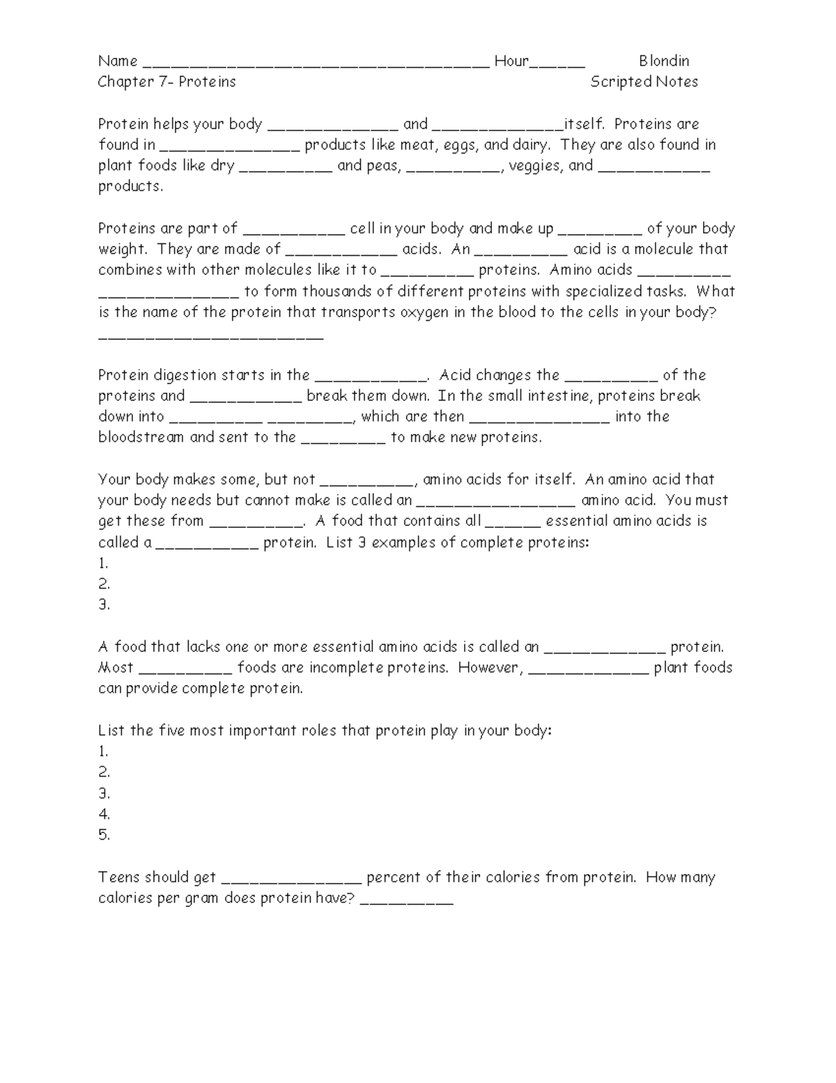 Chapter 7 Scripted Notes - Proteins - Name ...