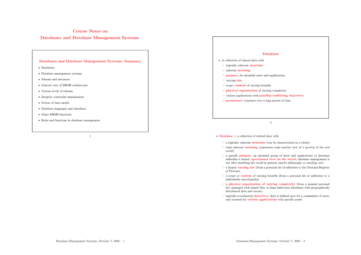 Dbms Lecture Notes - Course Notes On Databases And Database Management ...