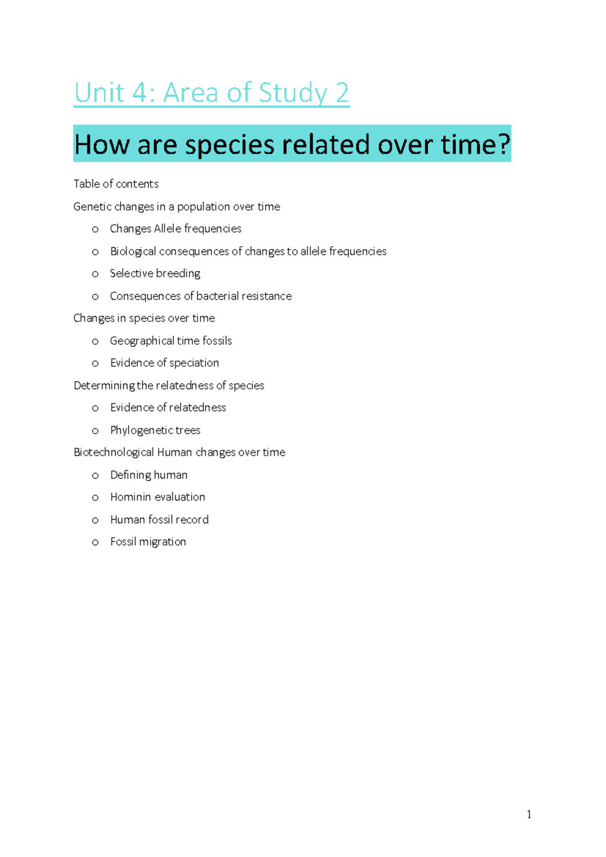 Biology Unit 4 AOS 2 - Sdsdv - Unit 4 : Area Of Study 2 How Are Species ...